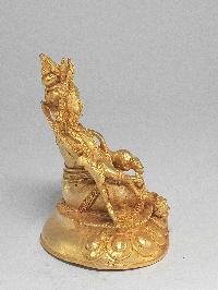 Nepali Small Statue Of Yellow Jambhala, [full Gold Plated]