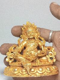 Nepali Small Statue Of Yellow Jambhala, [full Gold Plated]