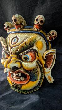 Mahakala Mask, Handmade Wooden Mask Of Mahakal, [painted], Poplar Wood