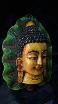 Handmade Wooden Mask Of Buddha, [painted Golden], Poplar Wood