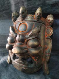 Handmade Wooden Mask Of Mahakal, [painted Black], Poplar Wood