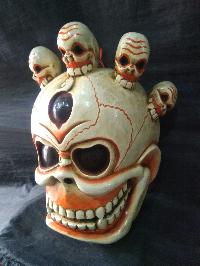 Handmade Wooden Mask Of Mahakal, [painted White], Poplar Wood