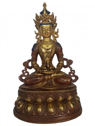 Buddhist Handmade Statue Of Aparimita [partly Gold Plated], [painted Face], Chepame, Amitayus