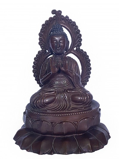 Old Japanese Style Statue Of Blessing Buddha, [chocolate Oxidation]