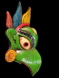 Garuda Mask, Handmade Wooden Mask Of Garuda, [painted Green], Poplar Wood
