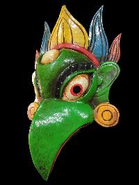 Garuda Mask, Handmade Wooden Mask Of Garuda, [painted Green], Poplar Wood