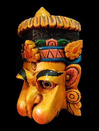Hanuman Mask, Handmade Wooden Mask Hanuman, [painted Yellow], Poplar Wood