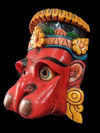 Hanuman Mask, Handmade Wooden Mask Of Hanuman, [painted Red], Poplar Wood