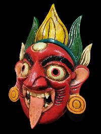 Handmade Wooden Mask Of Kali, [painted Red], Poplar Wood