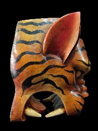 Handmade Wooden Mask Of Tiger Head, [painted Yellow], Poplar Wood
