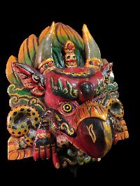 Garuda Mask, Handmade Wooden Mask Of Garuda, [painted Red], Poplar Wood