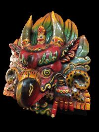 Garuda Mask, Handmade Wooden Mask Of Garuda, [painted Red], Poplar Wood