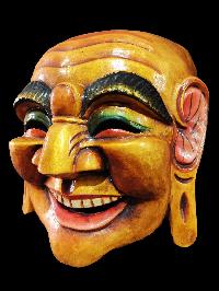 Handmade Wooden Mask Of Laughing Buddha, [paintedorange], Poplar Wood