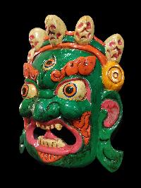Mahakala Mask, Handmade Wooden Mask, [painted Green], Poplar Wood