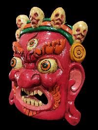 Mahakala Mask, Handmade Wooden Mask [painted Red], Poplar Wood