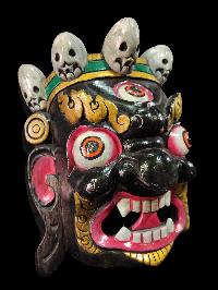 Mahakala Mask, Handmade Wooden Mask, [painted Black], Poplar Wood