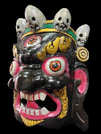 Mahakala Mask, Handmade Wooden Mask, [painted Black], Poplar Wood
