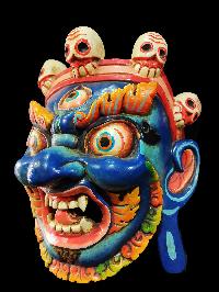 Mahakala Mask, Handmade Wooden Mask, [painted Blue], Poplar Wood
