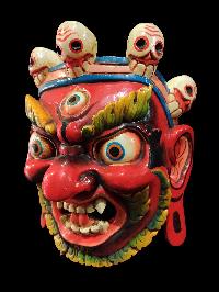 Mahakala Mask, Handmade Wooden Mask, [painted Red], Poplar Wood