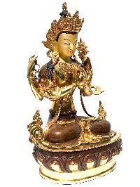 [monastery Quality] Statue Of,chenrezig / Kharcheri / Avalokitesvara [fire Full Gold Plated], With [painted Face]