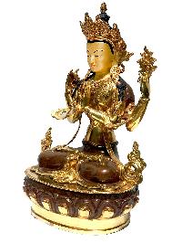 [monastery Quality] Statue Of,chenrezig / Kharcheri / Avalokitesvara [fire Full Gold Plated], With [painted Face]