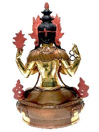 [monastery Quality] Statue Of,chenrezig / Kharcheri / Avalokitesvara [fire Full Gold Plated], With [painted Face]