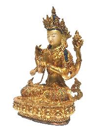 [monastery Quality] Statue Of Chenrezig - Kharcheri - Avalokitesvara, [fire Full Gold Plated], With [painted Face]