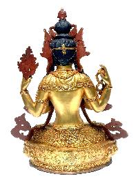 [monastery Quality] Statue Of Chenrezig - Kharcheri - Avalokitesvara, [fire Full Gold Plated], With [painted Face]