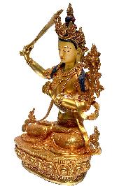 [monastery Quality] Statue Of Manjushri, [fire Full Gold Plated], With [painted Face]