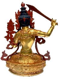 [monastery Quality] Statue Of Manjushri, [fire Full Gold Plated], With [painted Face]