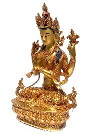 [monastery Quality] Statue Of Chenrezig - Avalokiteshvara - Kharcheri, [fire Full Gold Plated], With [painted Face]
