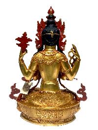 [monastery Quality] Statue Of Chenrezig - Avalokiteshvara - Kharcheri, [fire Full Gold Plated], With [painted Face]