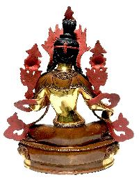 [monastery Quality] Statue Of Green Tara, [partly Gold Plated], With [painted Face]