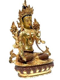 [monastery Quality] Statue Of White Tara, [partly Gold Plated], With [painted Face]