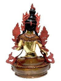 [monastery Quality] Statue Of White Tara, [partly Gold Plated], With [painted Face]