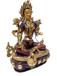 Nepali Statue Of Green Tara, [partly Gold Plated]