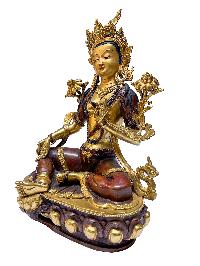 Nepali Statue Of Green Tara, [partly Gold Plated]