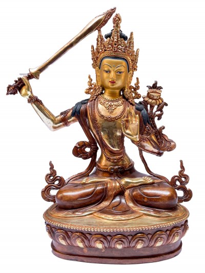 Nepali Statue Of Manjushri, [partly Gold Plated]