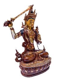 Nepali Statue Of Manjushri, [partly Gold Plated]