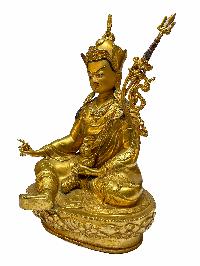 Nepali Statue Of Padmasambhava, [full Gold Plated], [painted Face]