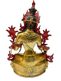 Nepali Statue Of Green Tara, [full Gold Plated], [painted Face]