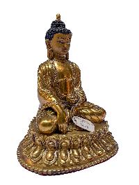 Nepali Statue Of Shakyamuni Buddha, [copper Gold Plated]