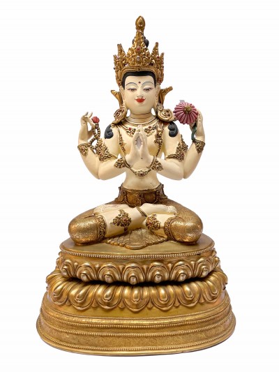 Nepali Statue Of Chenrezig, [copper Gold Plated]