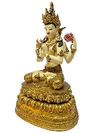 Nepali Statue Of Chenrezig, [copper Gold Plated]