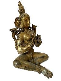 Nepali Statue Of Green Tara, [copper Gold Plated], [antique Finishing]