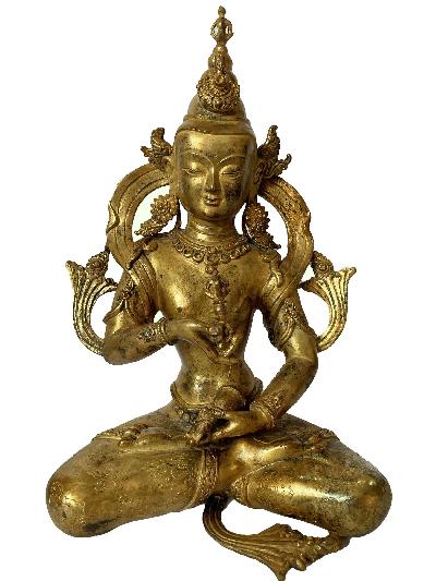 Nepali Statue Of Vajrasattva, [copper Gold Plated], [antique Finishing]