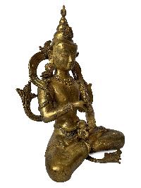 Nepali Statue Of Vajrasattva, [copper Gold Plated], [antique Finishing]