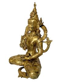 Nepali Statue Of Vajrasattva, [copper Gold Plated], [antique Finishing]