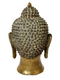 Nepali Statue Of Buddha Head, [copper Gold Plated], [antique Finishing]
