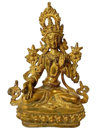 Nepali Statue Of White Tara, [copper Gold Plated], [antique Finishing]